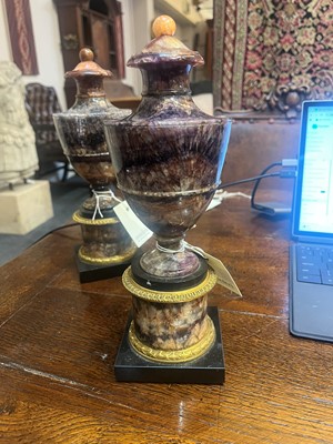 Lot 57 - A pair of George III Derbyshire fluorspar Blue John garniture urns