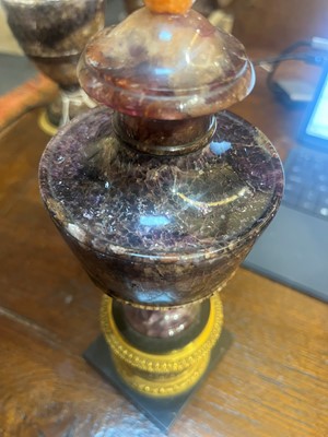 Lot 57 - A pair of George III Derbyshire fluorspar Blue John garniture urns