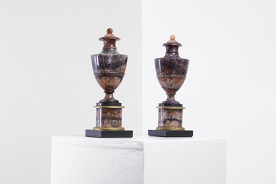 Lot 57 - A pair of George III Derbyshire fluorspar Blue John garniture urns
