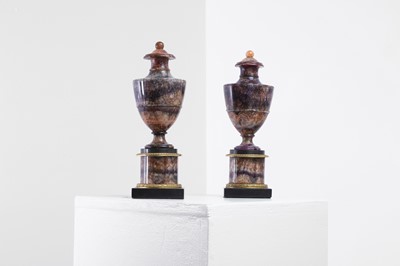 Lot 57 - A pair of George III Derbyshire fluorspar Blue John garniture urns