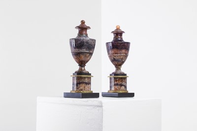 Lot 57 - A pair of George III Derbyshire fluorspar Blue John garniture urns