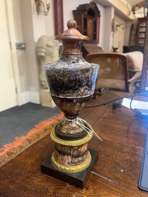 Lot 57 - A pair of George III Derbyshire fluorspar Blue John garniture urns