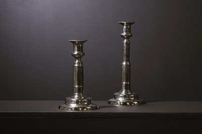 Lot 305 - A pair of George III paktong telescopic candlesticks