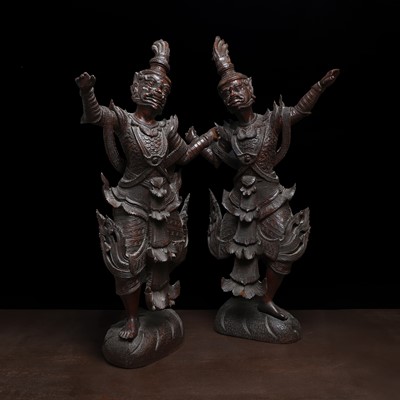 Lot 220 - A pair of Burmese hardwood temple figures