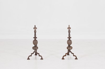Lot 86 - A pair of Charles II-style steel and silvered-metal andirons