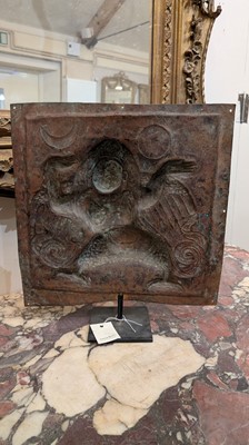Lot 127 - A gilt-copper repoussé temple plaque