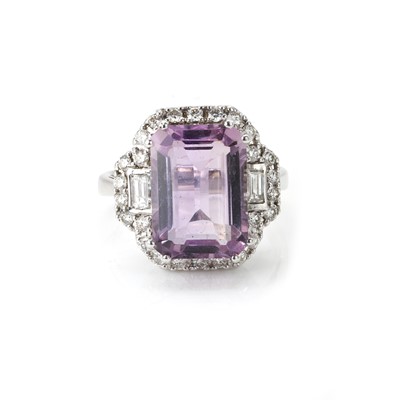 Lot 133 - A white gold amethyst and diamond cluster ring