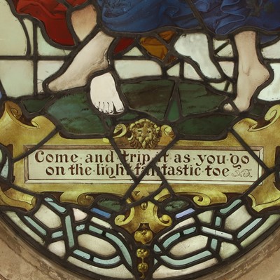 Lot 500 - A Pre-Raphaelite oval stained-glass window panel