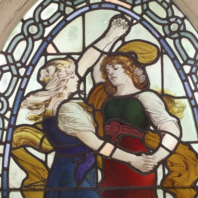 Lot 500 - A Pre-Raphaelite oval stained-glass window panel