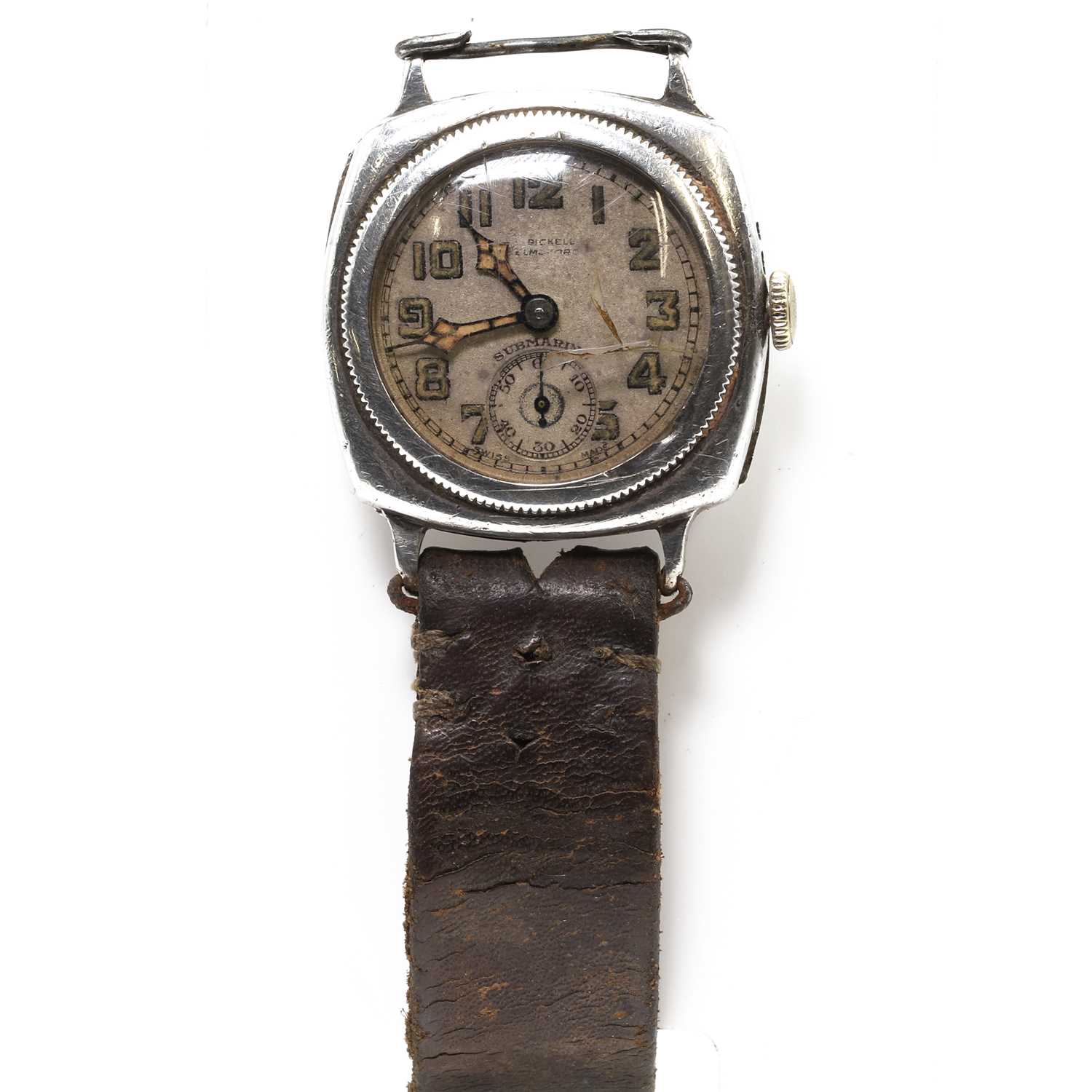 Lot 411 - A silver manual wind Submarine mechanical strap watch, c.1932