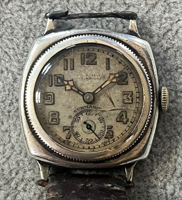 Lot 411 - A silver manual wind Submarine mechanical strap watch, c.1932