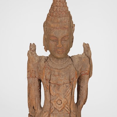Lot 143 - A carved wooden bodhisattva