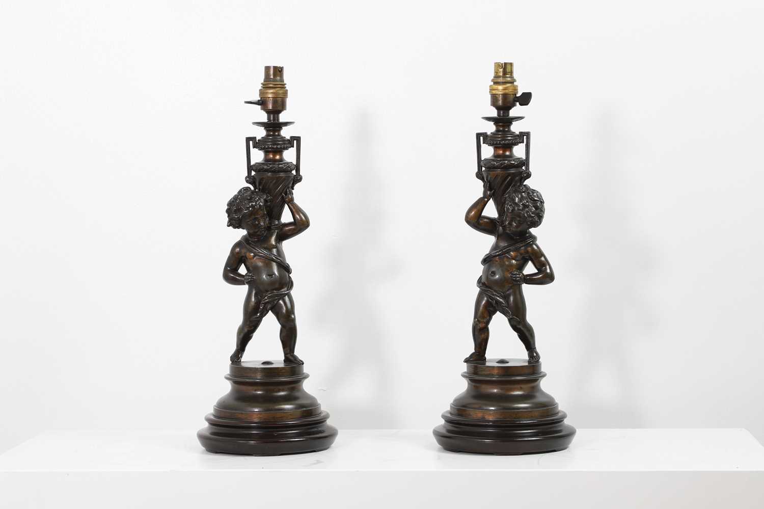 Lot 78 - A pair of neoclassical bronzed-metal table lamps