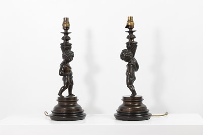 Lot 78 - A pair of neoclassical bronzed-metal table lamps