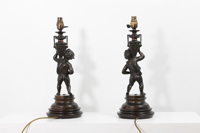 Lot 78 - A pair of neoclassical bronzed-metal table lamps