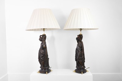 Lot 80 - A pair of bronzed-metal table lamps