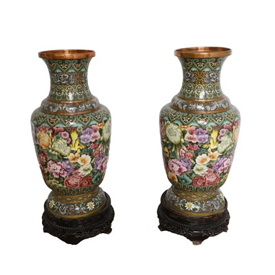 Lot 249 - A large pair of Chinese cloisonne vases