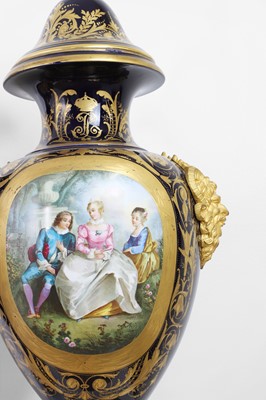 Lot 391 - A pair of large Sèvres-style porcelain vases and covers