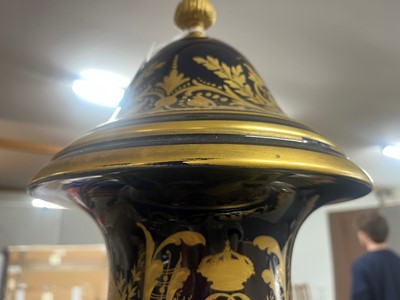 Lot 391 - A pair of large Sèvres-style porcelain vases and covers