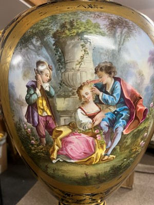 Lot 391 - A pair of large Sèvres-style porcelain vases and covers