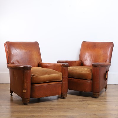 Lot 435 - A pair of Art Deco leather club armchairs