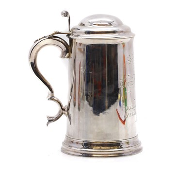 Lot 106 - A silver-plated 'St Johns College 1884 Torpid Fours' lidded tankard