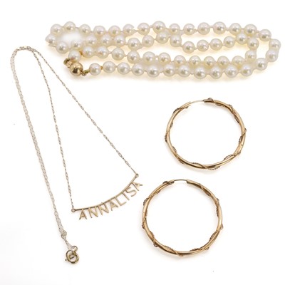 Lot 410 - A group of gold and cultured pearl jewellery