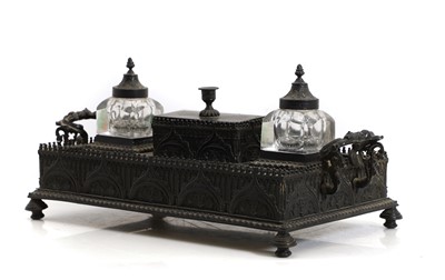 Lot 376 - A bronze Gothic Revival desk stand