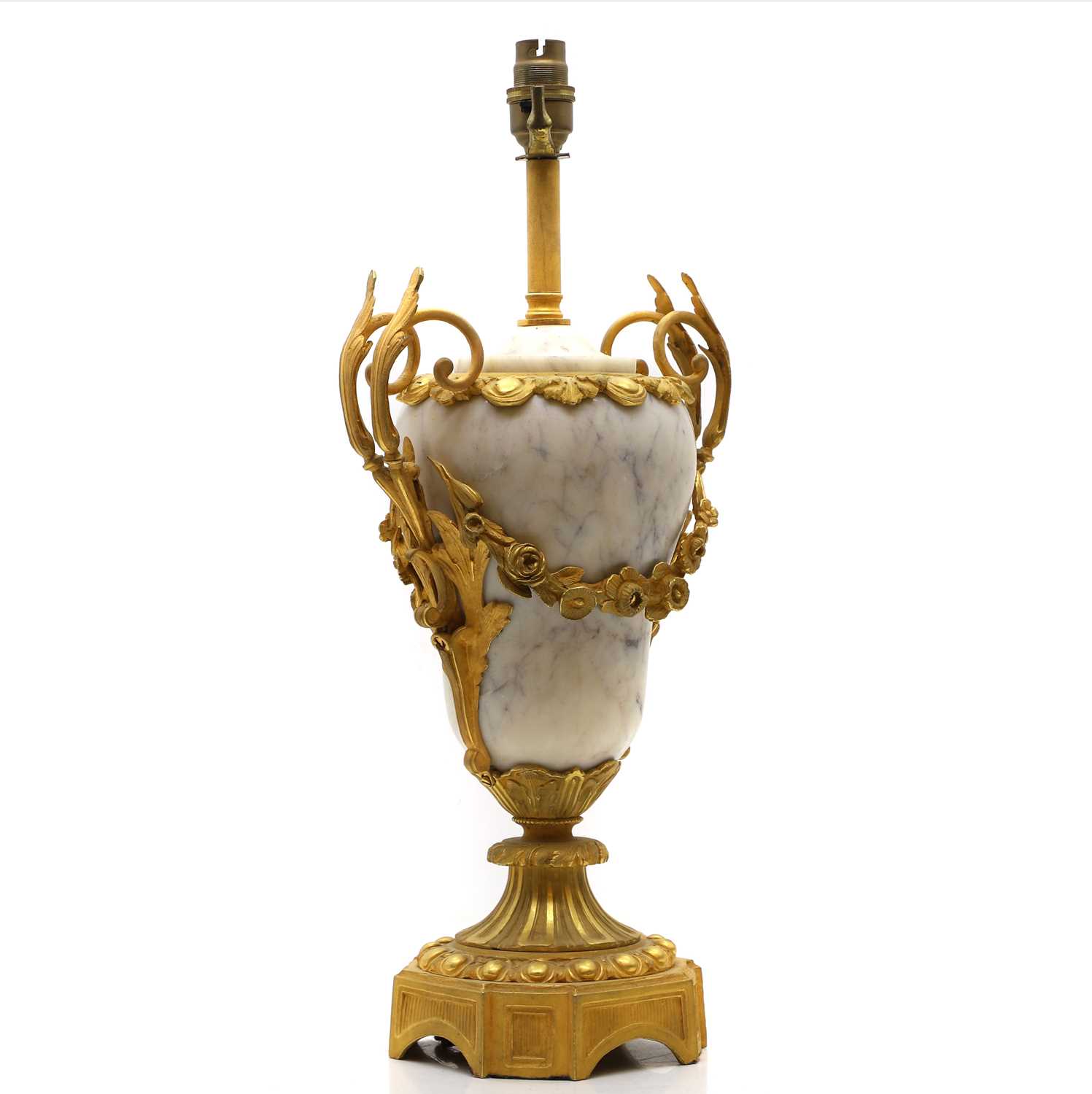 Lot 301 - A gilt metal mounted marble table lamp