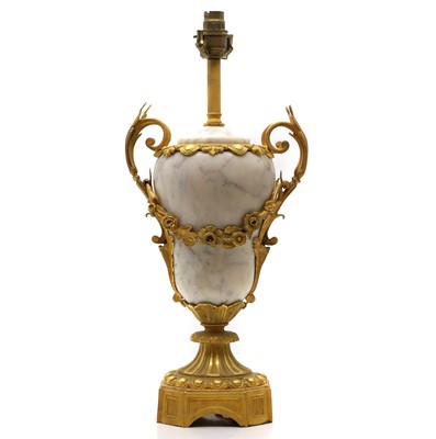 Lot 301 - A gilt metal mounted marble table lamp