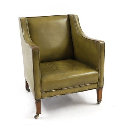 Lot 542 - An Edwardian green leather and mahogany framed armchair