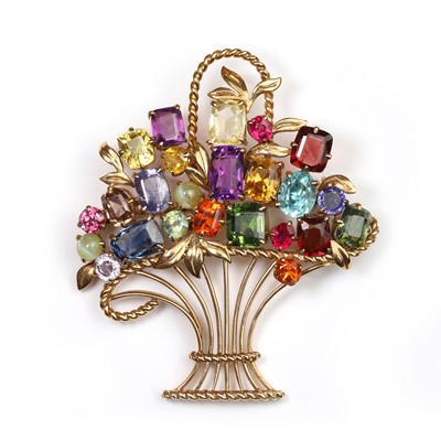 Lot 114 - A 9ct gold multi-gemstone giardinetto brooch