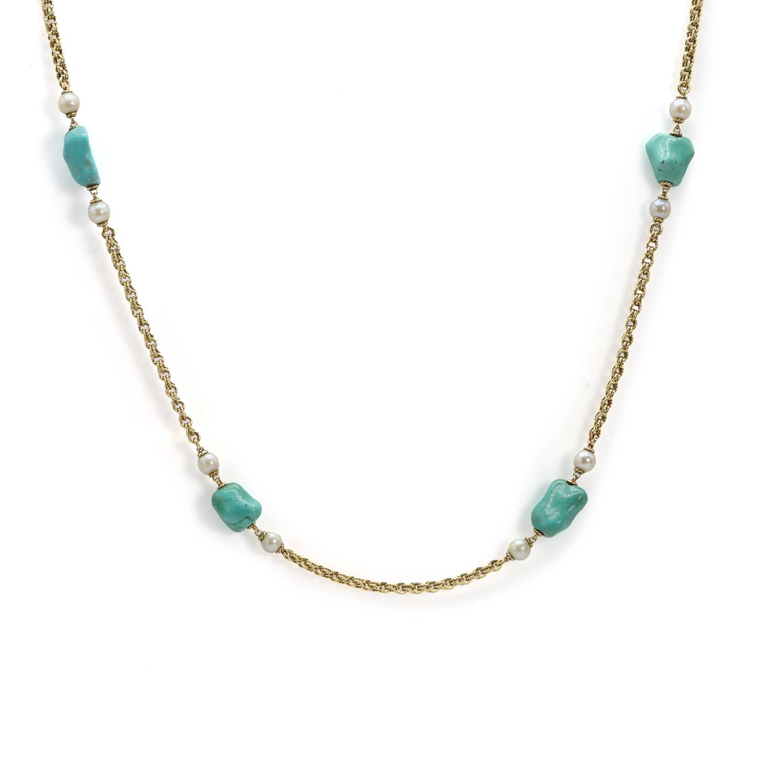 Lot 205 - An 18ct gold turquoise and cultured pearl necklace