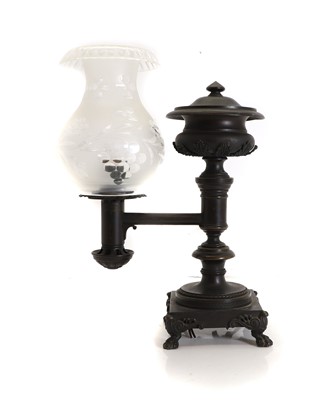 Lot 562 - A bronze Argand/Colza oil lamp