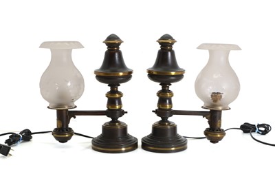 Lot 559 - A pair of 19th century bronze Argand/Colza lamps