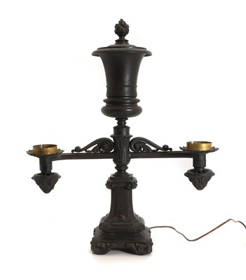 Lot 561 - A bronze double branch Argand lamp