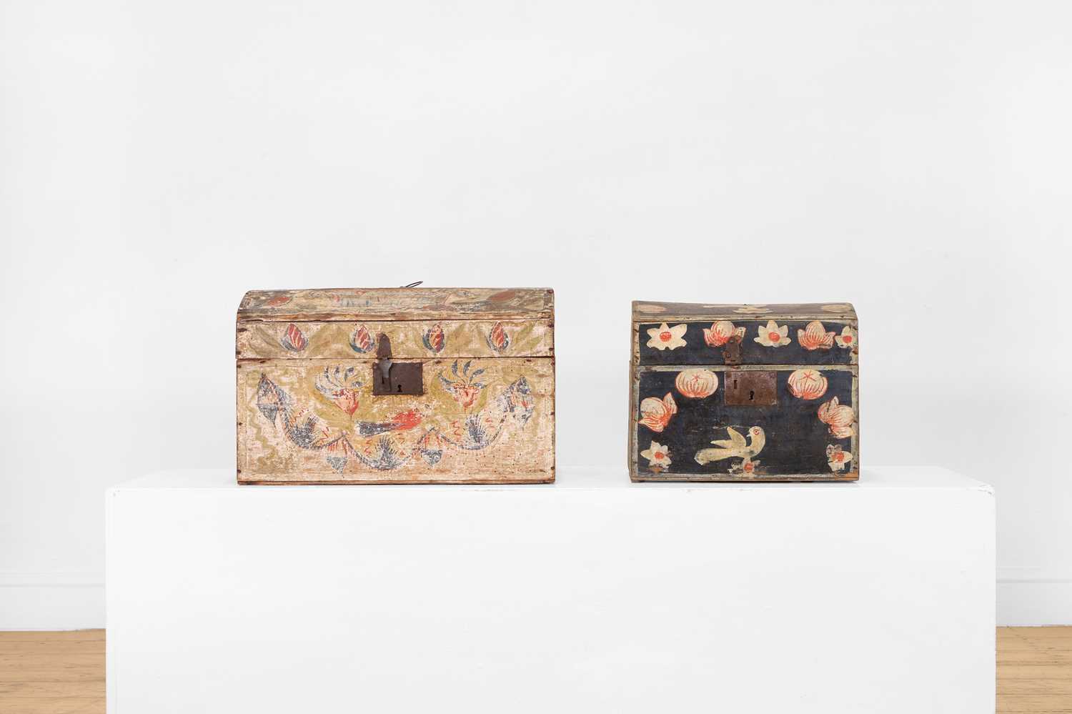 Lot 13 - Two folk art painted wooden marriage chests
