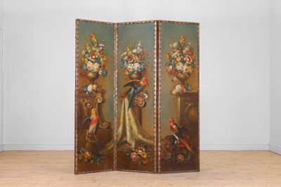 Lot 76 - A painted leather screen
