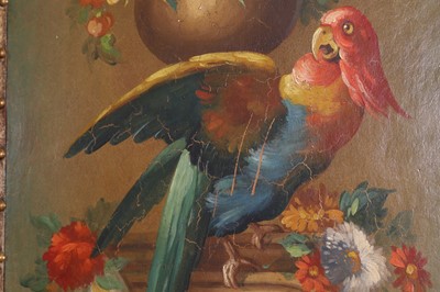 Lot 76 - A painted leather screen