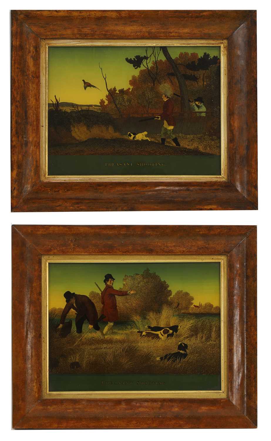 Lot 596 - A pair of reverse glass hunting pictures