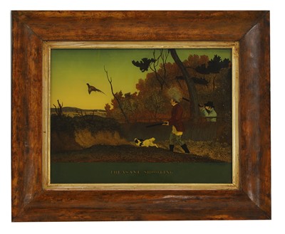 Lot 596 - A pair of reverse glass hunting pictures