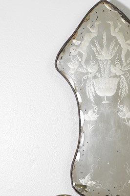 Lot 567 - A pair of etched glass wall sconces