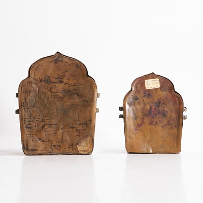 Lot 171 - Two Tibetan copper and white-metal travel shrines