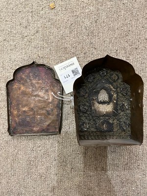 Lot 171 - Two Tibetan copper and white-metal travel shrines