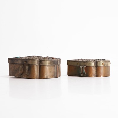 Lot 171 - Two Tibetan copper and white-metal travel shrines