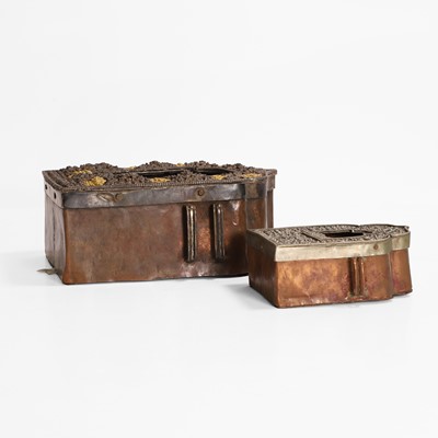 Lot 176 - Two Tibetan gilt, white-metal and copper travel shrines