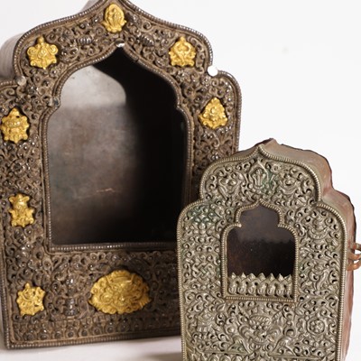Lot 176 - Two Tibetan gilt, white-metal and copper travel shrines