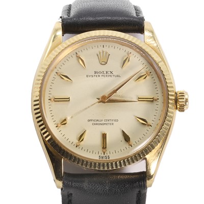 Lot 368 - An 18ct gold Rolex Oyster Perpetual strap watch, c.1957