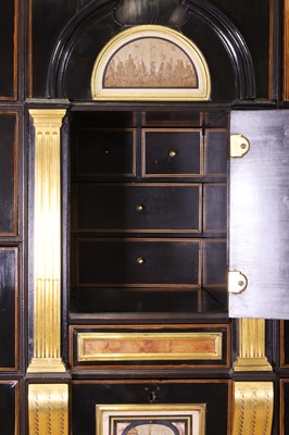 Lot 58 - A baroque ebonised fruitwood, pietra paesina, pietra dura and gilt-bronze-mounted cabinet on stand