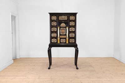 Lot 58 - A baroque ebonised fruitwood, pietra paesina, pietra dura and gilt-bronze-mounted cabinet on stand